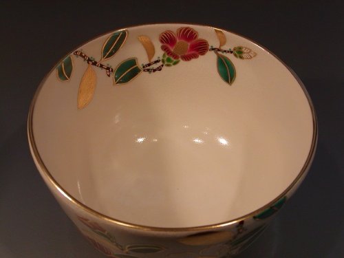 相模竜泉造 色絵椿画 抹茶碗 共箱共布 茶道具 抹茶茶碗 色絵 椿画、京都 相模竜泉作、桐共箱 新品