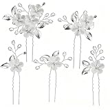 Juego de 5 horquillas para el pelo para bodas: horquillas con hojas florales, perlas, pedrería y flores de cristal, ideales para bodas, cumpleaños y fiestas. Accesorios nupciales plateados.