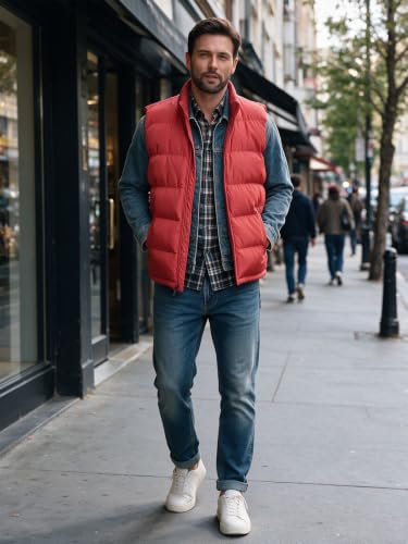 Image of TUVEKE Men's Puffer Vest Sherpa Lined Outdoor Zipper Fleece Vest Warm Sleeveless Men Winter Jackets Water-Resistant M-5XL