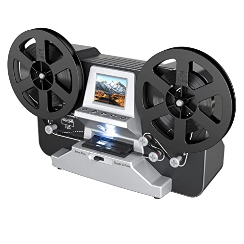 8mm & Super 8 Films Digitizer Converter, Film Scanner Converts Film Frame by Frame to Digital MP4 Files,with 2.4" Screen, Viewing, Sharing & Saving on SD Card(Included) for 3” and 5” Reels