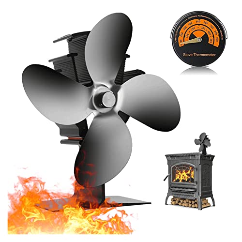 Ventilador De Estufa De Leña Accionado Por Calor, Ventilador De Estufa De Chimenea De 4 Aspas Con Funcionamiento Silencioso Diseñado Y Termómetro Magnético, Circulación De Aire Caliente Que Ahorra Com