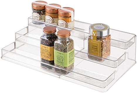 iDesign 64140 Expandable Spice Rack, Plastic Kitchen Cupboard Organiser, Practical Kitchen Storage for Herbs, Spices, Baking Ingredients and More, Clear