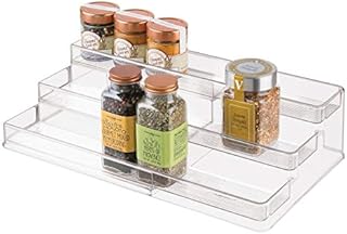 iDesign 64140 Expandable Spice Rack, Plastic Kitchen Cupboard Organiser, Practical Kitchen Storage for Herbs, Spices, Baking Ingredients and More, Clear