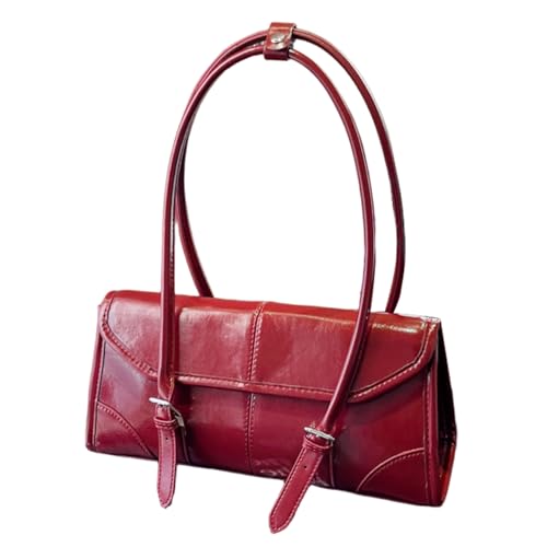 Sac à main en cuir rouge vin vintage avec poignée supérieure