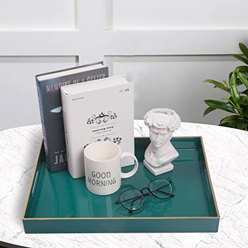Maoname Green Serving Tray With Handles, Rectangular Decorative Tray, Modern Coffee Table Tray, Plastic Ottoman Tray For Bathroom, Decor, 15.7” X 11.8” X 1.57" #TOP5