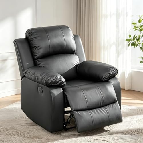 Image of Manual Leather Lounge Recliner Chair with Adjustable Backrest,Black
