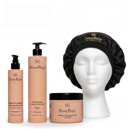 ROSEBAIE | Routine Cheveux Bouclés | BONNET SOIE OFFERT | Avocat et Kératine | Hydrate Définit les Boucles | Nourrit sans Alourdir | Shampoing 500ml | Masque 500ml | Crème Définition Boucles 200ml