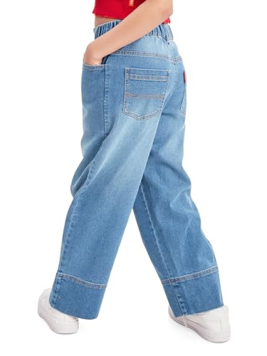Image of olele Girls Super Jeans Collection for 4-14 Yrs | Stretchable Cotton Denim Trousers | Blue Jeans for Kids | Baggy Denim Pants | Cargo Pants for Girls