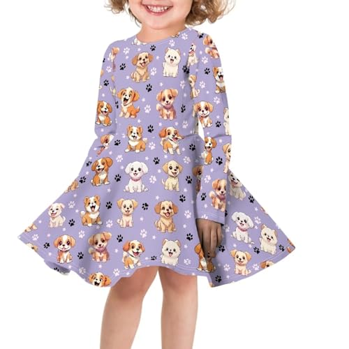 Fisoutleap Little Girls Long Sleeve Dress Cute Graphic Print for 3-16 Years Teen Girls3