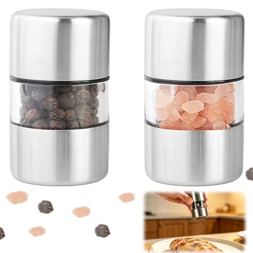 Image of Mini Manual Salt Pepper Grinder Set Ceramic Shatterproof Travel Spice Mills