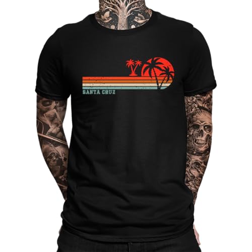 Santa Cruz Kalifornien Vintage Palmen Surfer Retro 70er 80er - California Los Angeles Herren T-Shirt, Schwarz, XL