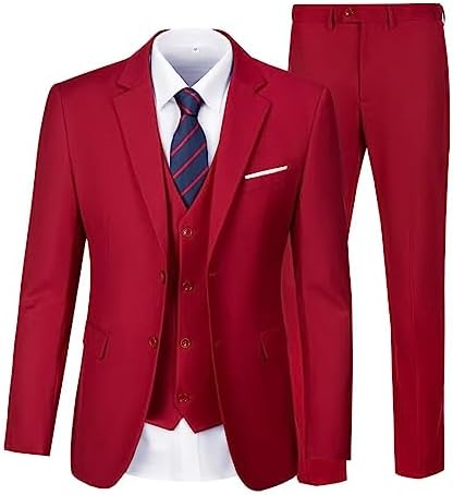 Suit Set for Man Wedding 3 Pieces Formal Tuxedoes Elegant Summer Prom Dinner Jacket Vest Pants for Man Light Burgundy L