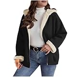KODMNSW Fleecejacke Damen Winterjacke Teddyjacke Retro Fleecemantel Warm Kapuzenjacke Teddyfleece...