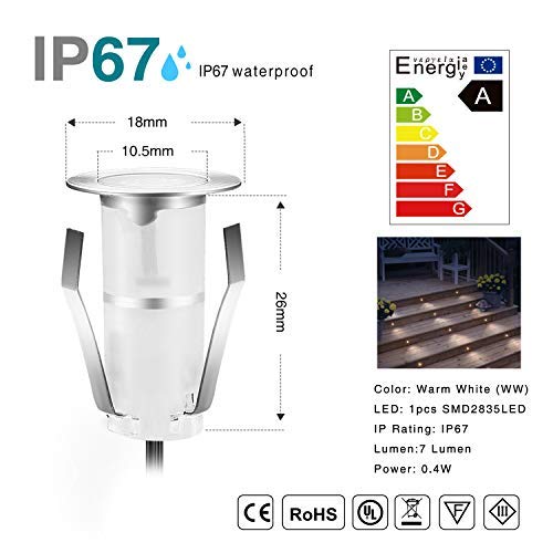 Qaca 0.7" Tiny Warm White Led Deck Light Kit, Stainless Steel Waterproof Recessed Wood Decking Stairs Garden Yard Patio Decor Lamp Low Voltage Outdoor Led Lighting, Pack Of 30 #TOP1
