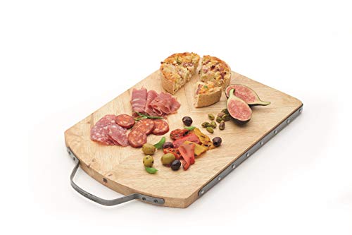KichenCraft Industrial Kitchen Wooden Serving Platter/Chopping Board with Iron Handle, 41 x 26 cm (16" x 10") Cover