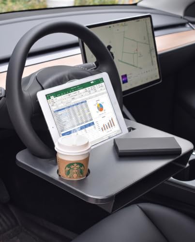 Cxprctpu Steering Wheel Tray Compatible with Tesla Model 3/Y, 14-15.5" | Round Wheel, ABS Material, Seat Gap Filler Orga