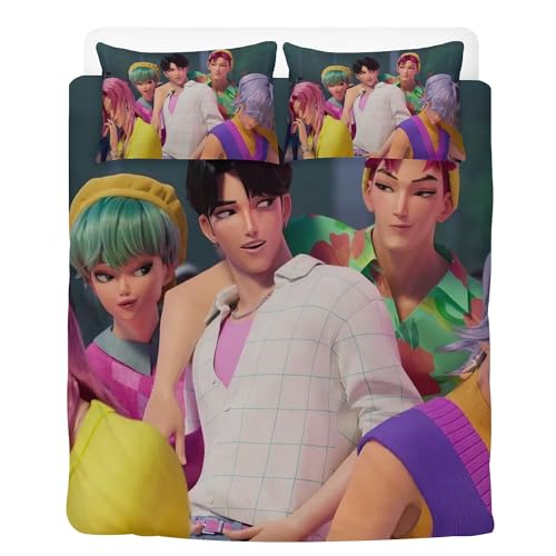 Generisch Kpop Saja Boys Kinder Bettwäsche 3teilig weich & bügelfrei Bettbezüge Schlafzimmerdeko Bettwäsche Set mit 2 Kissenbezüge Tochter Geschenke (Huntrix)