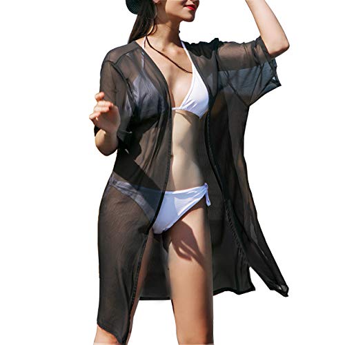 Soul Young Women's Chiffon Kimono sheer Cover Up Summer Cardigan Beachwear for Swimsuit Swimwear Bikini
