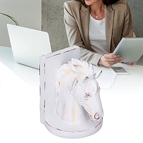 Horse Head Sculpture Resin Horse Book Stand Exquisite Horse Bookends Multifunctional Horse Ornament For Home Office (White) #TOP3