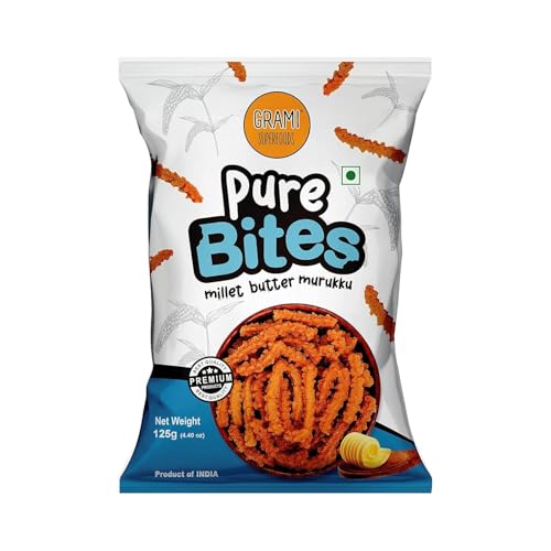 Image of Grami Superfoods Pure Bites Millet Butter Murukku / Chakli - 125g | Healthy Indian Snacks | Millet Snacks | No Maida | No Preservative | High Protein & Fiber Snack | Low GI | Healthy Namkeen for Kids & Adults | Weight Loss Namkeen | Sugar Free | Diabetic Friendly Namkeen