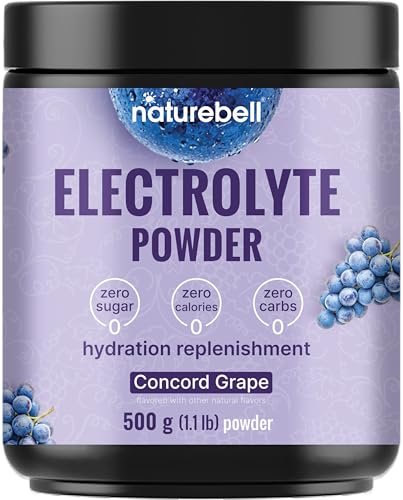 NatureBell Electrolytes Powder No Sugar 500g (76 Servings) | Keto Fast Hydration Powder Carnivore-Friendly Electrolyte 1 000mg High Potassium Minerals & Coconut Water Concord Grape Flavor