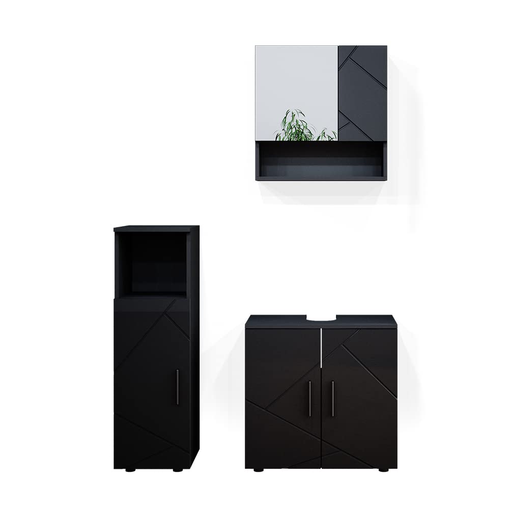 Vicco Meubles Bain Irma, Anthracite Haute Brillance, 80 cm, composé d'Un Meuble sous-​lavabo, d'Une Armoire de Toilette et d'Une Colonne