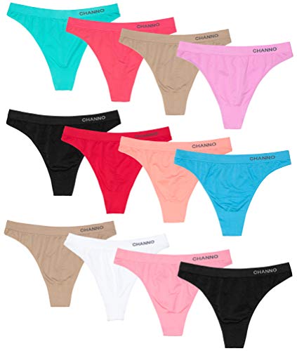 Channo Tangas de Licra Mujer Sin Costuras Seamless Básico Colores Lisos Suaves cómodos Pack (Pack de 12, U, Multicolor) Cover