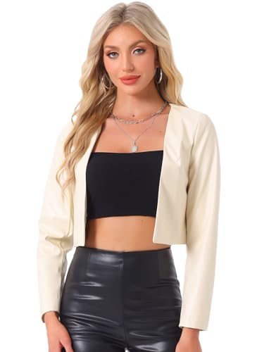 Veste courte en similicuir Allegra K pour femme style motard à manches longues