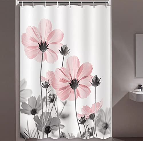 MERCHR Unique Floral Pink Shower Curtain for Bathroom Decor, Pink and Grey Daisy Flower Elegant Wildflower Design Farmhouse Camper RV Shower Curtains with Hooks Set, 47 X 64 Inches by MERCHR - Used condition - Image 2