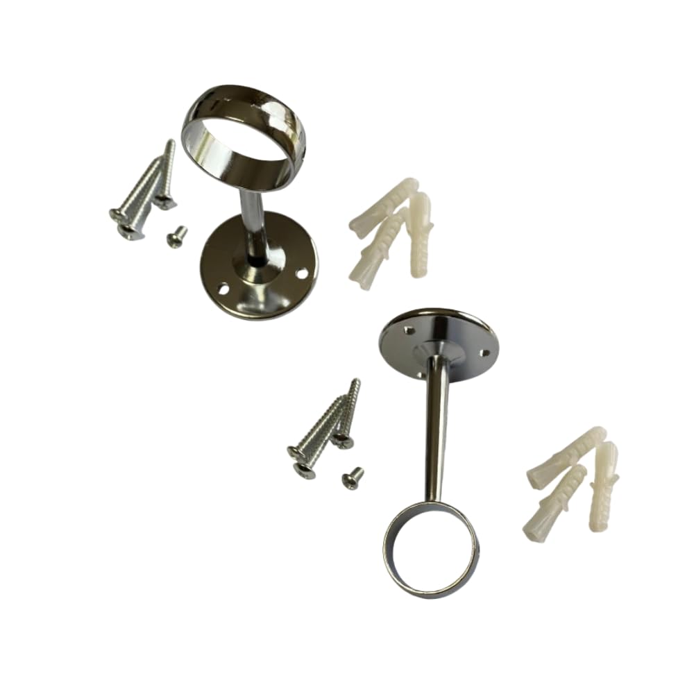 25mm Wardrobe Rail Brackets Round Shaped Chrome Wardrobe Rail Supports Wardrobe Bracket Pack Comes with 8 Screws Plugs and 2 Wardrobe Pipe Support Brackets