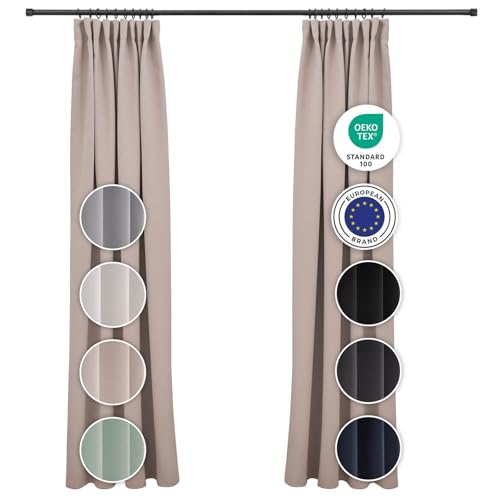 Blumtal Cortinas Opacas 2 Piezas 225x140cm - Cortinas Salon Opacas certificadas Oeko-Tex - Cortinas Dormitorio con Ojal - Cortinas termicas aislantes Frio y Calor - Cortinas Ventanas Exterior Taupe