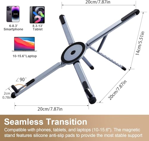 Image of CERLINK X Type Aluminum Alloy Foldable Magnetic Laptop Tablet and Phone Holder Adjustable Stand for Desk Bed Car and Travel - Silver