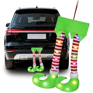 Christmas Elf Legs Car Decoration with Multicolor Lights, LED Santa Claus Legs for Car Trunk or Christmas Tree, Hanging Leg Lamp Christmas Ornament with Strap, Decor for All Vehicles Truck SUV Van MPV