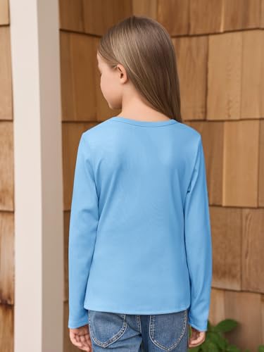 Image of Haloumoning Girls Long Sleeve Shirts Crewneck Ruched Side Slim Fit Tops Ribbed Knit Casual Tee Shirt 4-15 Years