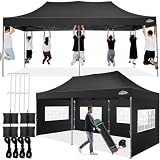 COBIZI Tonnelle de Jardin,Tonnelle Pliante 3x6 avec Parois Latérales et Sacs de Sable,Barnum Pliant Tente,Imperméable Anti UV Tonnelle pour Exterieur Plage Terrasse Camping(3 par 6m Noir)