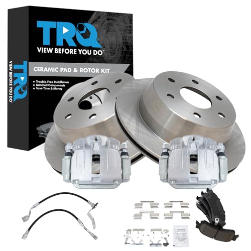 Image of TRQ Rear Brake Pad and Rotor Set Ceramic Calipers Compatible with 2002 Chevrolet Silverado 1500 Sierra 1500