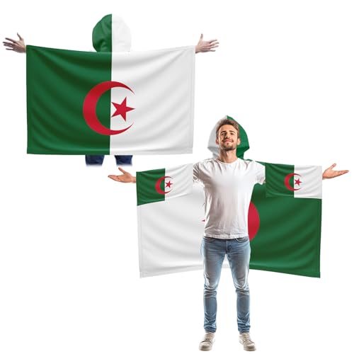 2026 World Cup Flag Cape with Sleeves & Thumb Holes - 3x5 Ft Flag Cloak for Football Fans, Game Day Gear, Soccer Support Wear (Algeria)