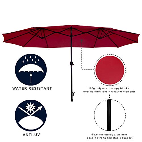 Tangkula 15 Ft Patio Umbrella Double-Sided Steel Outdoor Market Table Umbrella With Crank (Wine) #TOP6
