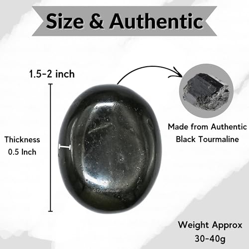 Image of Certified Black Tourmaline Crystal Palm Pebbles Stones for Stress Relief | AAA Grade Original Healing Gemstone Agate Palm Stone for Yoga Meditation Spiritual Reiki Feng Shui