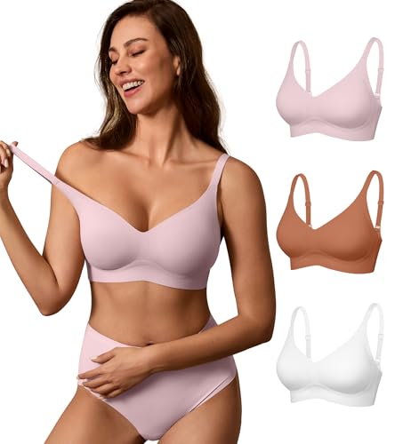 Image of DEANGELMON Seamless Bras for Women No Underwire Comfortable Push Up Bra V Neck Wireless Bralette Full Coverage Wire Free