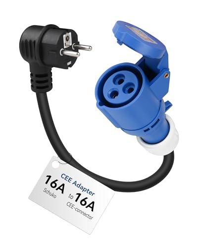 RamTouch Fly Lead Socket Converter (Schuko Plug to 16A Caravan Socket, 50cm, IP44, Max. 16A, 3G2.5mm²) - CEE Adapter for Portable EV Charger, Mobile Wallbox, and Mobile EV Charging Station