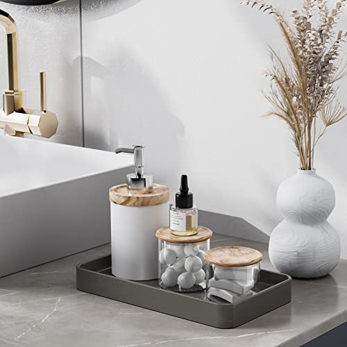 Gurygo Vanity Tray For Bathroom -10" Ceramic Soap Dispenser Tray For Kitchen - Rectangle Ceramic Tray - Bathroom Trays For Counter - Kitchen Tray For Soap Bottles (Grey, Set/1) #TOP4