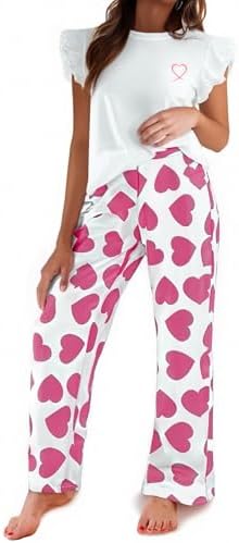 UNIQUEONE Womens Pajamas Sets Valentines Pj Set Cute Heart Print ...