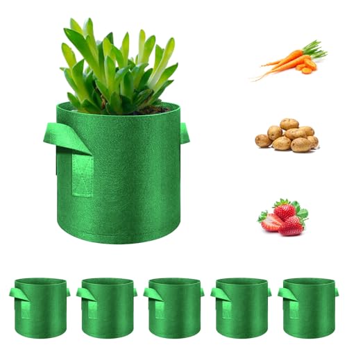 Image of FineGearPow 5-Pack 10 Gallon Grow Bags Heavy Duty Thickened Nonwoven Fabric Pots with Handles, Plant Grow Bags for Vegetables/Flower/Plant/Fruits, Balcony Planter, Green