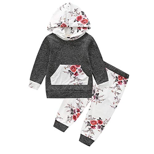 Toddler Baby Boys Girls 2Pcs Outfit Unisex Long Sleeve Hoodie Tops and Pants with Pocket Clothes Set (Floral, 5-6 Years)