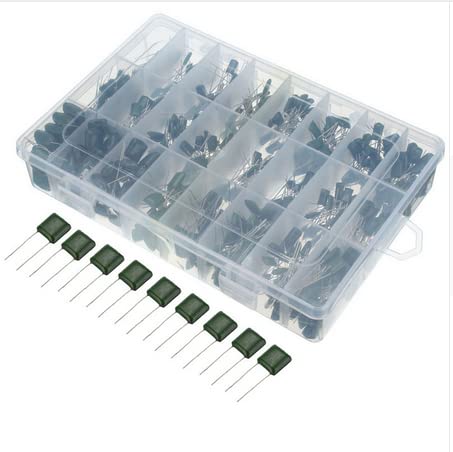 660pcs 24 Values Polyester Film Capacitors Assortment Kit 100V 0.22nF to 470nF with Clear Plastic Box for Radio/TV Sets/Electronic Equipments