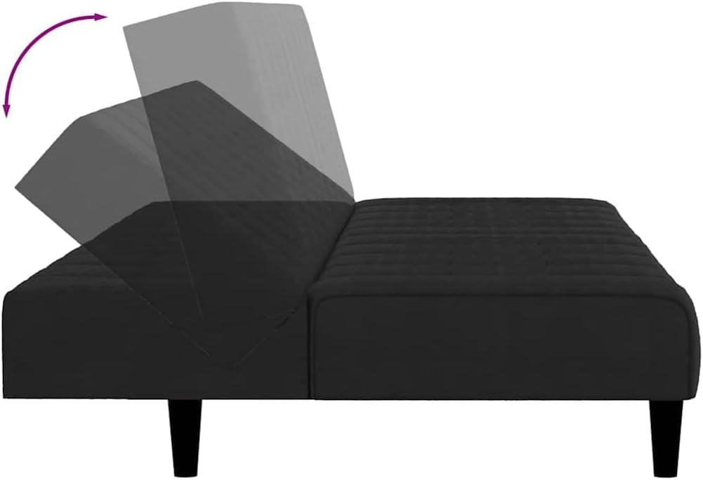 Sofa Bed Black Velvet 2-Seater Convertible Changes Form Easily Living Room Furniture
