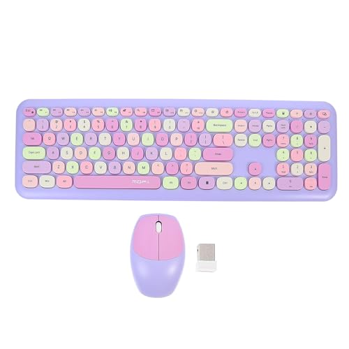 OATIPHO Teclado y Ratón Inalámbricos USB para Ordenador Portátil Conjunto sin Batería Diseño Color Púrpura Mezclado Compatible PC y Portátiles Adecuado para Oficina y Trabajo Diario