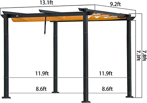 Domi 9’X13' Outdoor Retractable Pergola Against The Wall With Sun Shade Canopy, Pergolas And Gazebos Clearance, Patio Metal Canopy For Deck, Garden, Backyard #TOP5