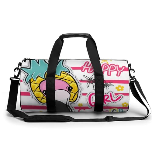 Sac week-end ananas flamant rose 45cm résistant pour le camping